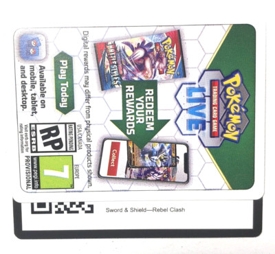 Pokemon TCG Online Code Card Sword & Shield Rebel Clash UNUSED EBAY MESSAGED