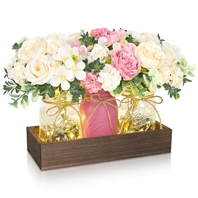 BLEUM CADE Centerpiece Table Decorations - 3Pcs Roses Artificial Flowers in M...