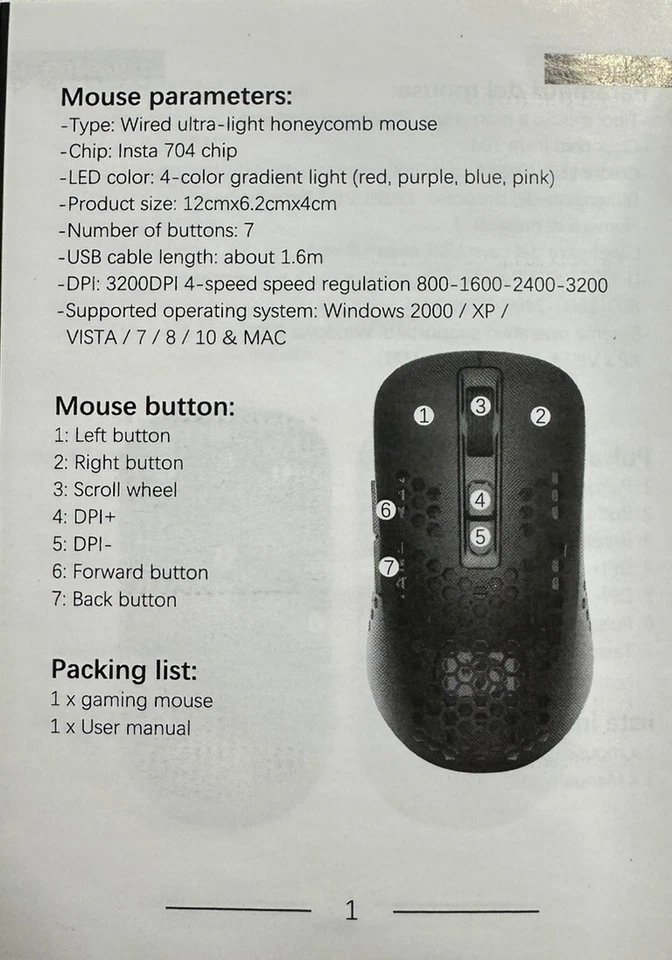 NEW Mamba Snake RGB LED Ultra - Lightweight Gaming Mouse 3200 DPI White 65G - Image 4 of 4