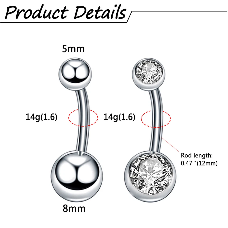 Anillo de ombligo con estrás de titanio G23 2 piezas para mujer anillos de ombligo joyería corporal Foto 2 de 4