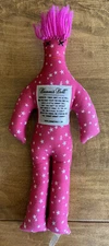 13" TALL PLUSH DAMMIT DOLL - WHITE STARS PINK PATTERN PINK HAIR - STRESS RELIEF 
