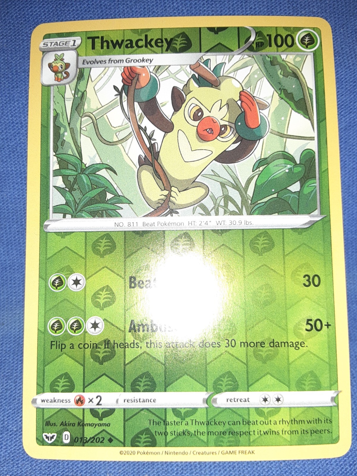 POKEMON REVERSE HOLO THWACKEY 13/202
