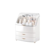 Makeup Organizer Countertop Vanity with Transparent Lid Drawers Large Whtie