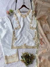 New Launch Heavy Fancy Silk White Top Palazzo With Dupatta For Wedding Wear