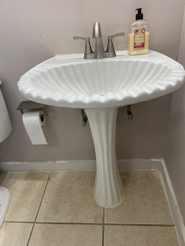 White Scalloped Pedestal Bathroom Vanity 