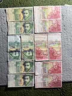 Spain donation clearance : Set of 6 x 1000 And 2 x 2000 Pesetas Banknotes