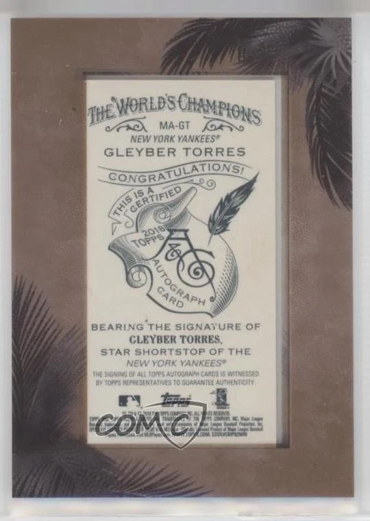 2018 Topps Allen & Ginter Mini Framed Auto Gleyber Torres #MA-GT Rookie Auto RC - Image 2 of 2
