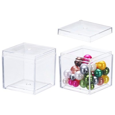2 Pcs 1.2'' Small Acrylic Storage Box with Lid, Clear Square
