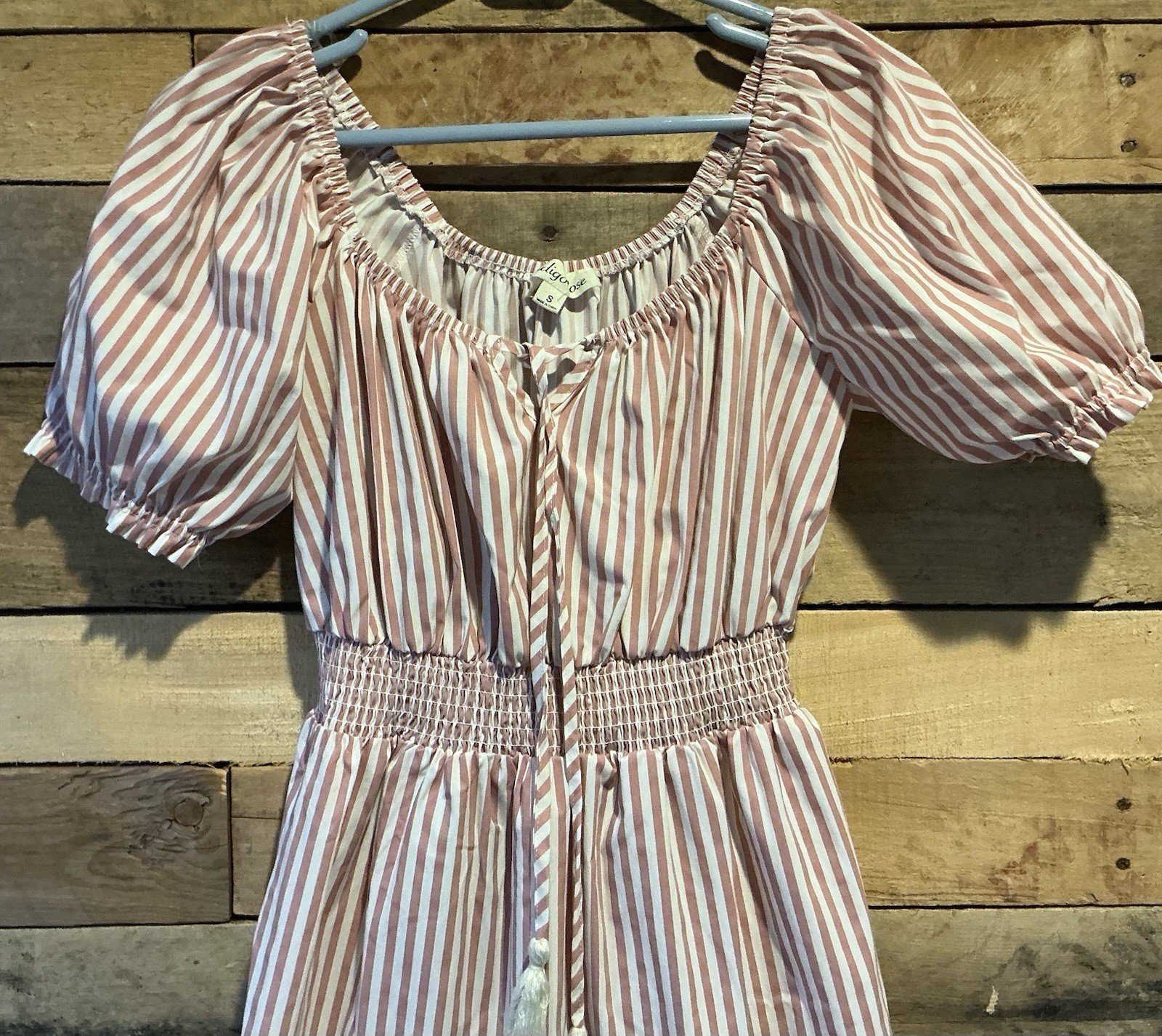 Indigo Rose S Striped Midi Dress Tiered Ruffled Smocked Cottagecore Boho Prairie