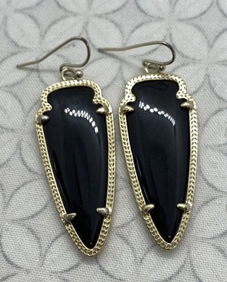 Kendra Scott Skylar Earrings 2'' Dangle Drop Black & Gold Tone Arrowhead