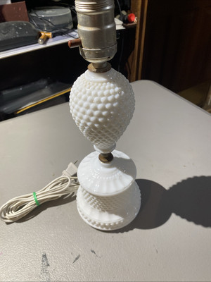 Vintage MILK GLASS  Table Lamp - 12'' tall and 4.25'' wide base