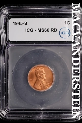 1945-S Lincoln Wheat Cent-ICG MS 66 RD Choice Gem BU No Reserve #SLL725