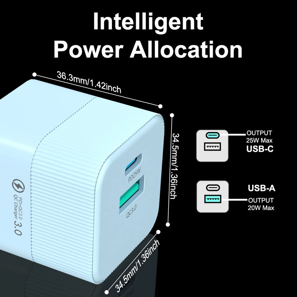 Maleyin 25W Schnell Ladeadapter USB-C + USB-A Ladegerät Netzteil Poweradapter - Bild 3 von 4