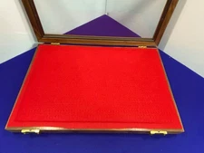Vintage Wooden Glass-Top Display Case with Red Felt Lining & Foam Insert Locks