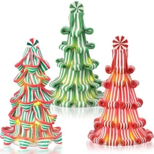 3 Pcs Christmas Ribbon Candy Tree Tabletop Decor 7 Inches Mini Light up Resin...