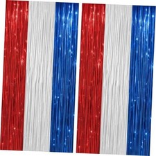 DECOCKRAT 2 Pack Foil Fringe Backdrop - Red White Blue Shiny RedWhiteBlue
