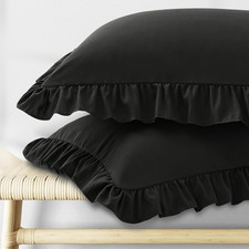 Ruffle Pillow Cases Standard Size Set of 2, Standard - 20 x 26 Inch Black