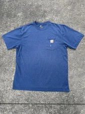 Y2K Distressed Faded Carhartt Heavyweight K87 Pocket T Shirt Blue Size M Paint