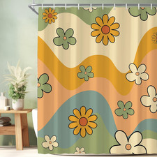 Cute Retro 70S Aesthetic Shower Curtain for Bathroom 60W 72H Inch Vintage Daisy