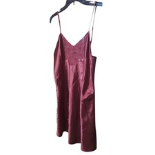 Victoria s Secret Floral Red Slip Dress, Size Large 90s Satin Lace Shiny Vtg