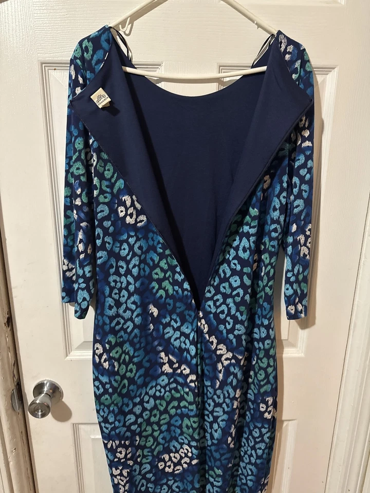 Vestido de sangría para mujer 16 azul estampado de leopardo manga 3/4 funda acanalada AXDP2T3 Foto 4 de 4