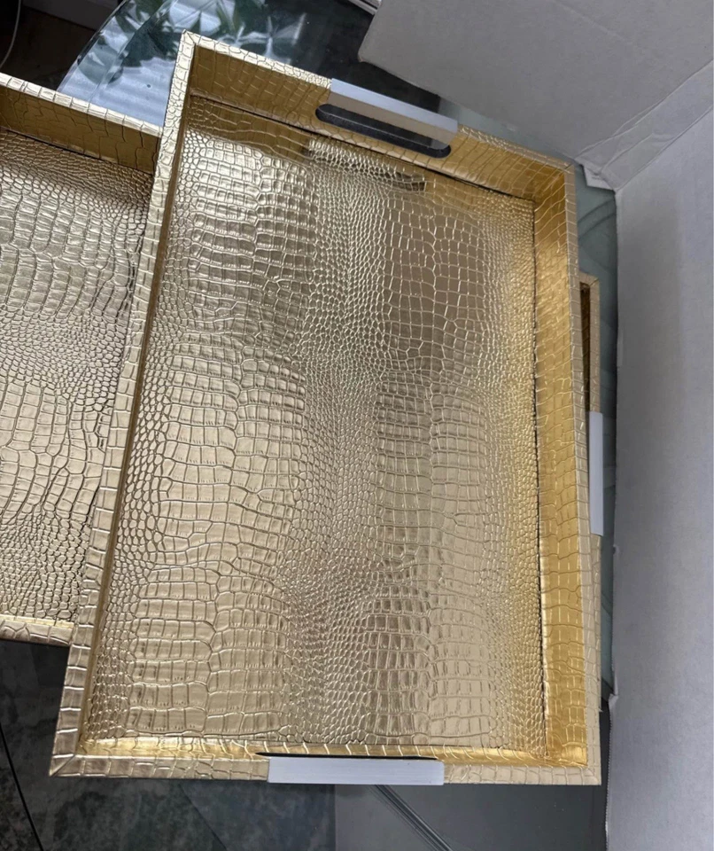 American Atelier Alligator Faux Leather Decorative Serving Tray X2 - Image 2 of 4