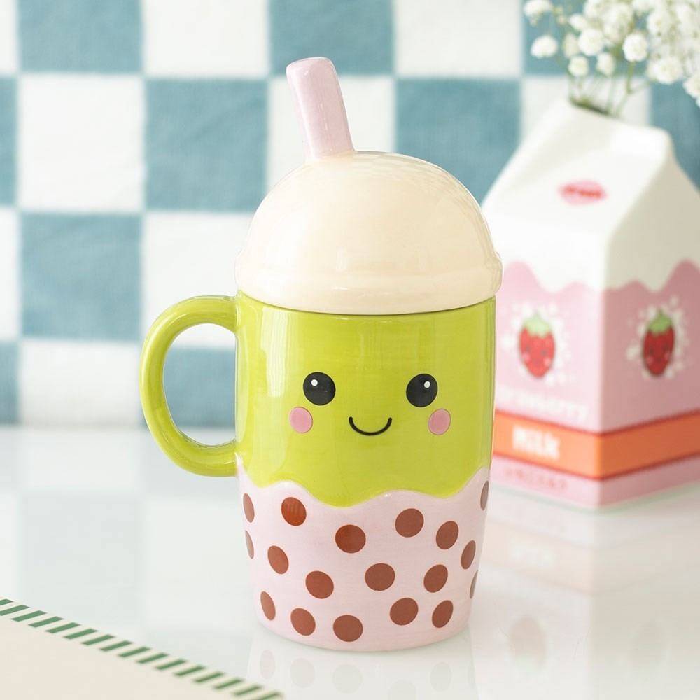 Kawaii Japanese Pop Culture Bubble Tea Boba Lidded Gift Mug Cute Adorable Japan