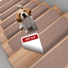15 PCS NonSlip Carpet Stair Treads Wooden Steps 8x30 Inch Wave Beige