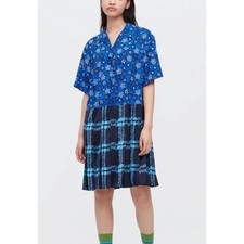 MARNI X UNIQLO Women's Cut Open Collar Pleated Skirt Plaid Floral Dress Size XS