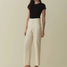 DÔEN Stratford Side Button Pants Magnolia Cream Relaxed Straight Leg Size 6