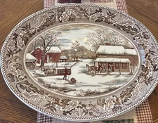 Johnson Bros Friendly Village The Ice House 20” Platter Brown Transferware