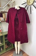 Vintage 60s Beautiful 60s Textured Velvet Swing Coat And Dress Set Unique Rare