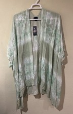 Rachel Roy Tie Dye Kimono Top Cardigan Lightweight Duster CoverUP White Green v4