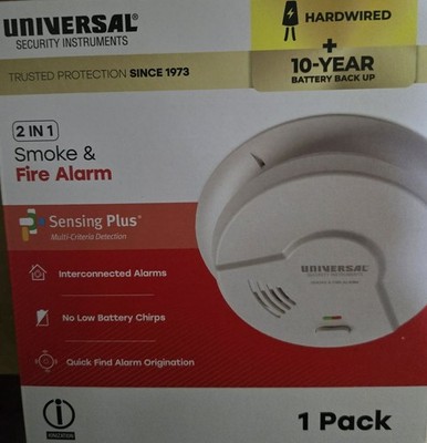 Universal 2 in 1  Smoke & Fire Alarm Detector  Sensing Plus hardwired New 