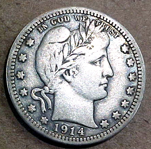 1914 SILVER BARBER QUARTER ............MIN. BID .01 & NO RESERVE!