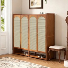 Shoe Cabinet Storage Organizer Footwear Stand Wooden Rattan Doors 2/4 Doors