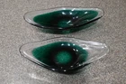 Vtg Mid Century Modern Murano?? Art Glass Dish Bowls Sommerso Green Clear Oblong