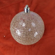 Gold Glitter Striped Ball Ornament Christmas Holiday Clear 3" Diameter Decor