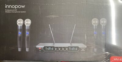 4-Channel Wireless Microphone System, Quad UHF Metal Cordle Mic, 4 Black Sealed