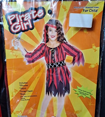 Pirate Girl Kids Buccaneer Halloween Dress-Up Costume-8-10 Medium