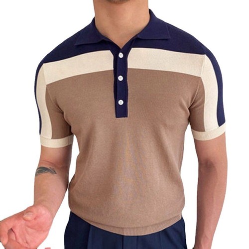ZONBAILON Men's Knitted Color Contrast Business Polo Shirt Short Sleeve - Picture 5 of 9