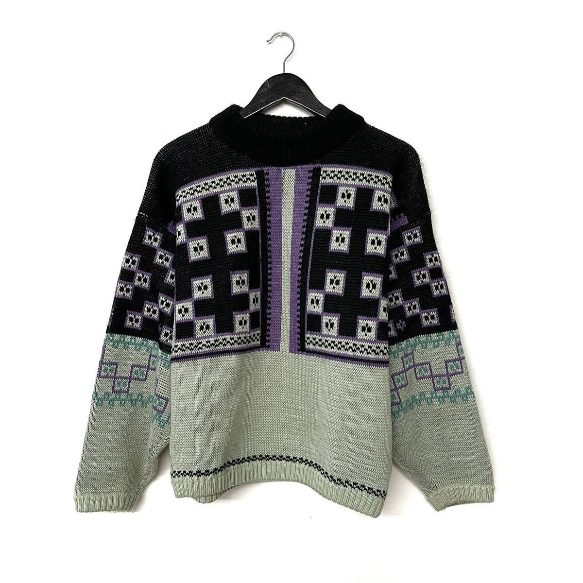 Vintage 90s OXBOW POHONO Geometric Print Surf Ski Wool Heavy Knit