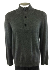 American Eagle Outfitters Button Mockneck Sweater L Gray Pullover Mens