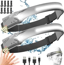 VICTOPER Rechargeable Headlamp 2 Pack, 230º Wide Beam 5 Modes Motion Sensor