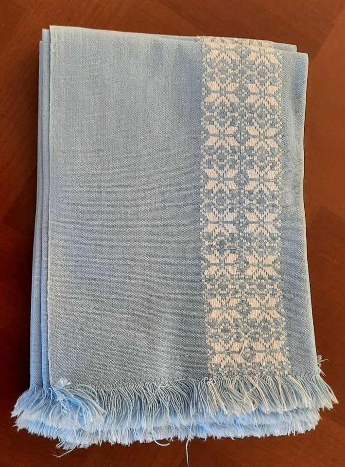 6 grandes serviettes de table Basques  bleues ciel et blanches à franges - Photo 3/4