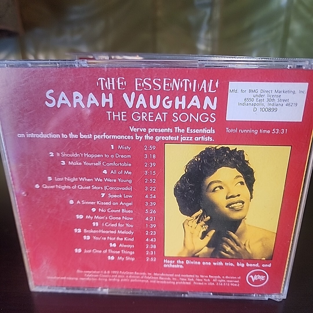 Sarah Vaughan : The Essential Sarah Vaughan: THE GREAT SONGS CD (1999) thumbnail 3