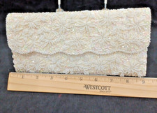 Vintage Ivory Iridescent Beaded Purse Clutch Hong Kong Wedding Sequin's