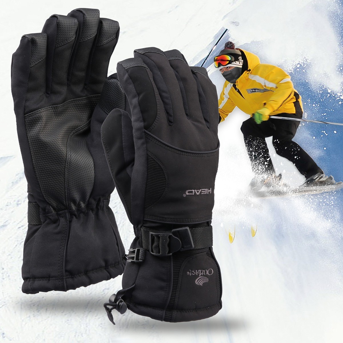 Mens Waterproof Gauntlet Ski Gloves for Winter Sports Snow 3M