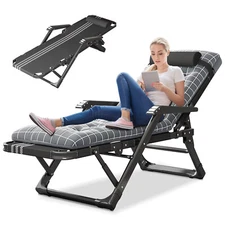 Patio Lounge Chair Chaise Bed Adjustable Beach Reclining Positions with Pillow