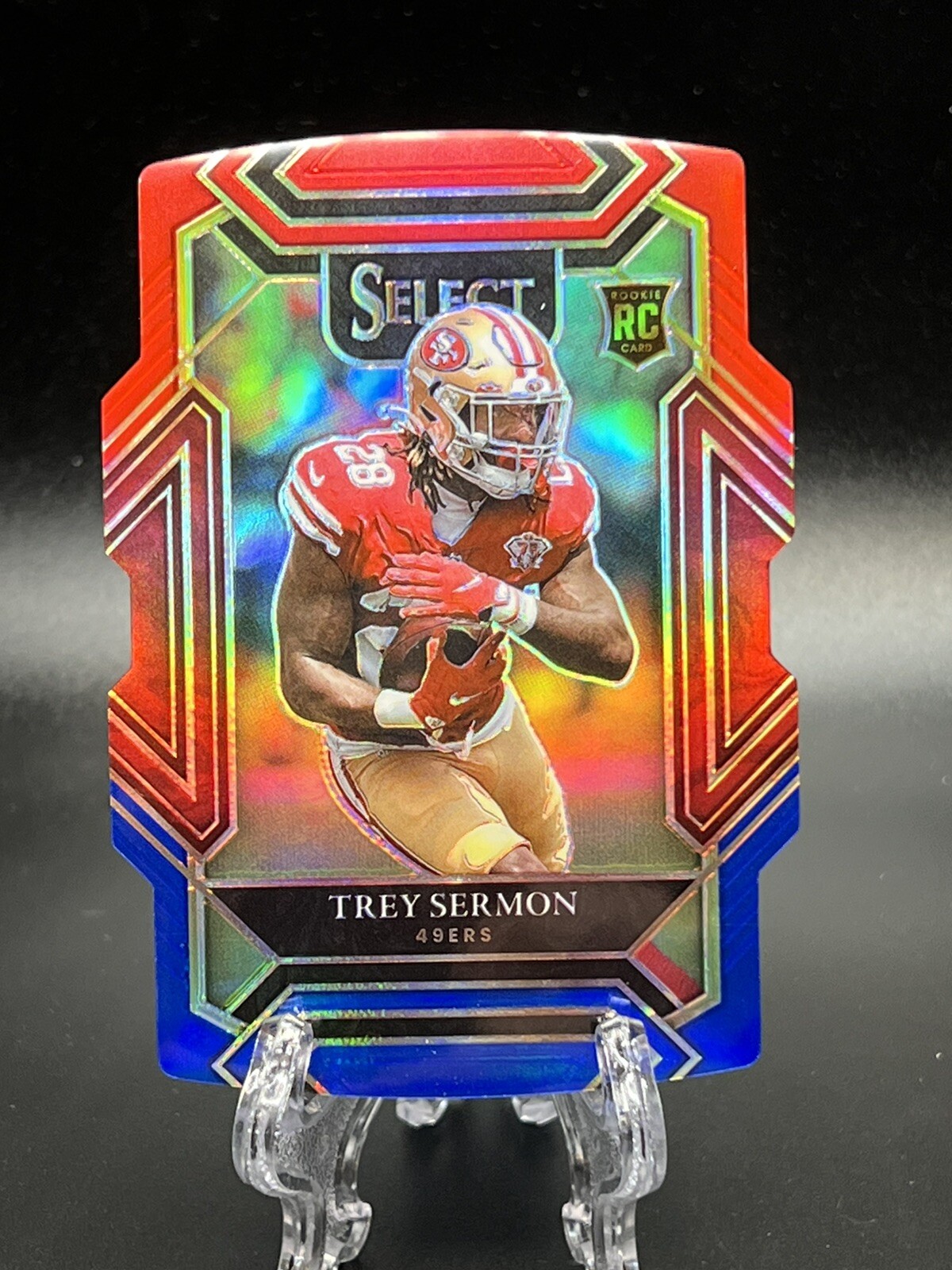 2021 RC TREY SERMON SELECT CLUB LEVEL ROOKIE RED & BLUE PRIZM DIE-CUT 49ERS #268